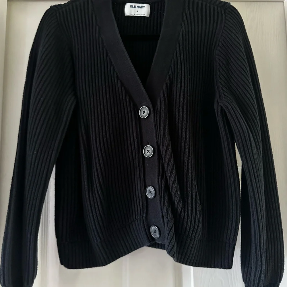 Old Navy Black Ribbed Cardigan Sweater - Picture 1 of 5